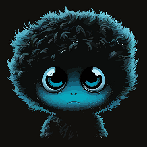 A baby fur japanese alien with one blue eye, smiling, black background, vector art , anime style
