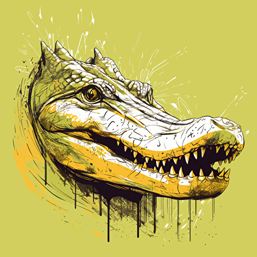minimalistic vector art partially submerged florida alligator head, blitzing forward, fierce expression, extremely foreshortened