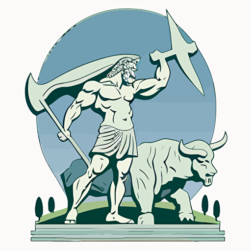minotaur with a dairy cow in a field, vector logo, vector art, emblem, simple cartoon, 2d, no text