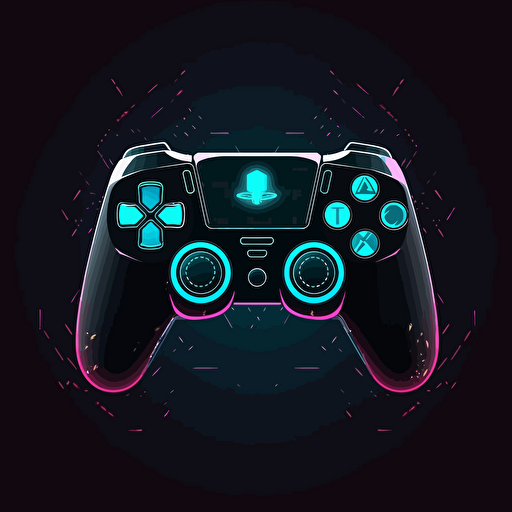 2D vector logo gamepad with task in minimalism cyberpunk style.