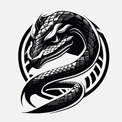 geometric mascot iconic logo of snake spinning on itself black vector, on white background