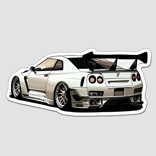 1999 Nissan GTR, Sticker, vector, white background, high detail cartoon
