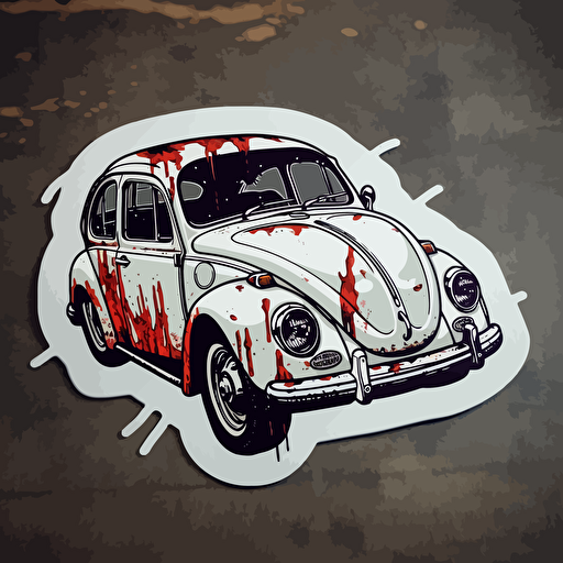 white 1968 vw beetle, 80s horror comic art, Sticker, Vector