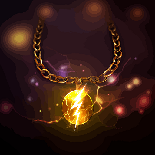 lighting bolt vector, elegant, necklace, EDM, Fairy, jewerly, close up, gold, blurred neon lights in background,