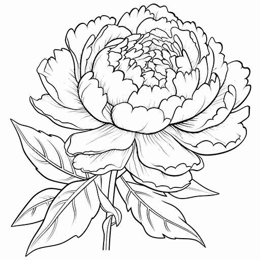 Peony flower and shake ignorant style No Shadow. Cartoon. Coloring page. Vector. Simple.