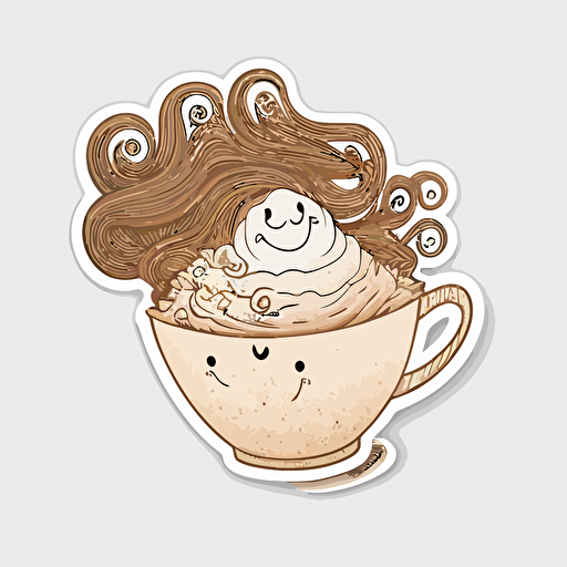 Cappuccino , Sticker, Playful, Textured, Disney Pixar, Contour, Vector, White Background, Detailed