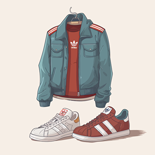 football Casual, vector art, simple vector, Adidas trainers, classic Jacket, jeans, cartoon style