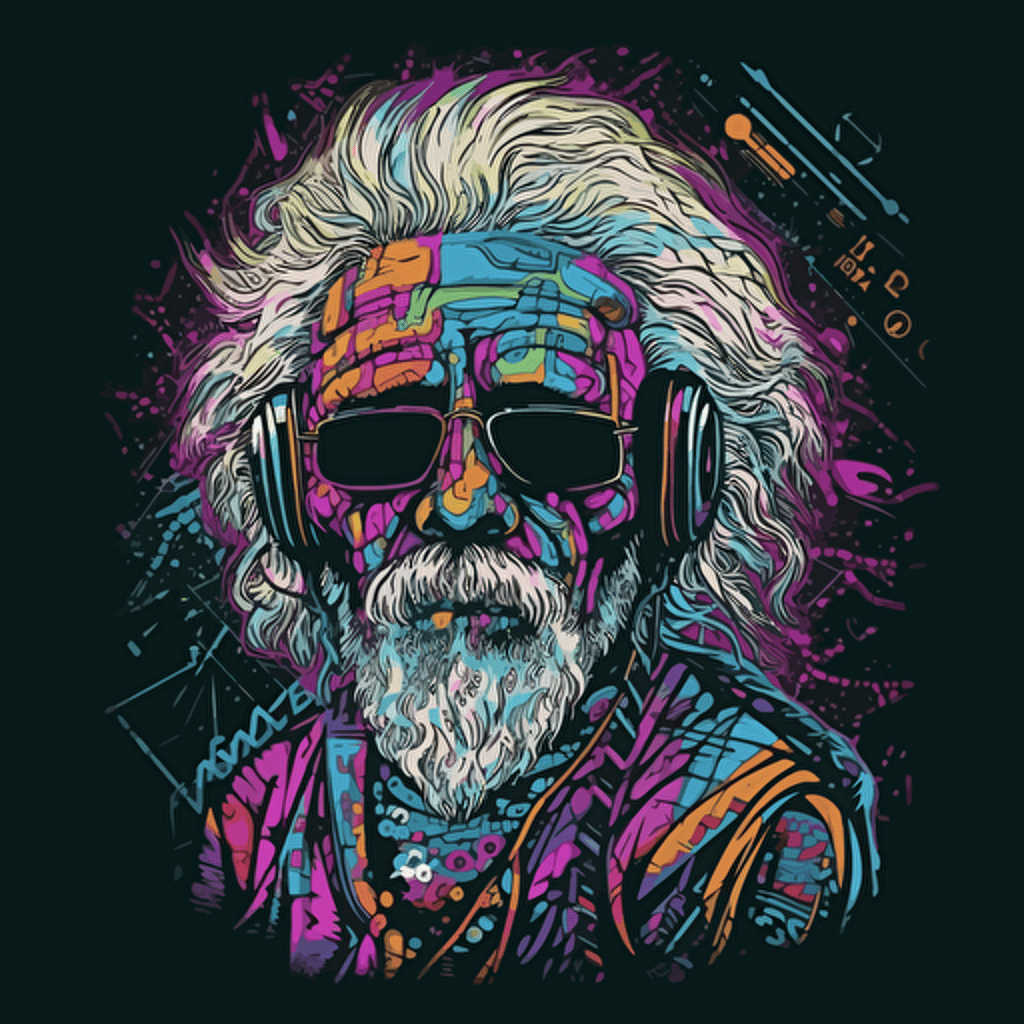 Grateful dead, cyberpunk old man vector style, psychadelic, 1970's era, vector style