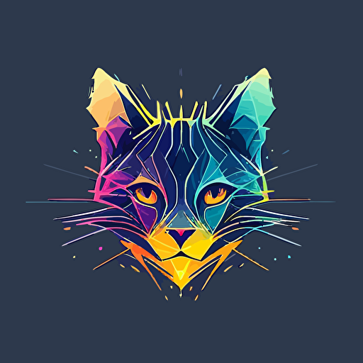 logo design, beautiful geomteric cat face , geometric electric spark, simple geometric vector, happy vibe