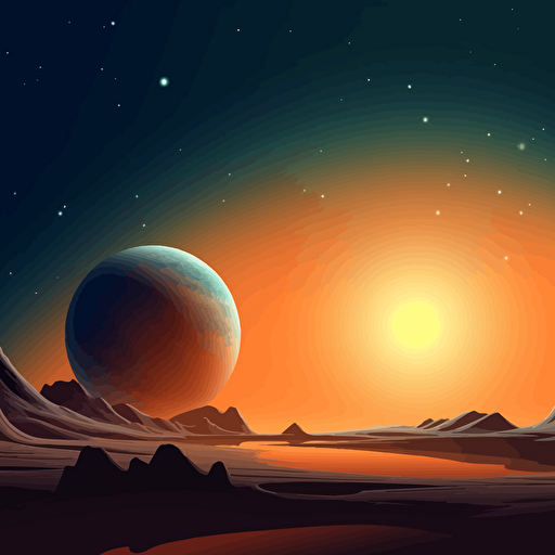 an alien planet with two moons around it. Stars in the distance. Vector illustration.