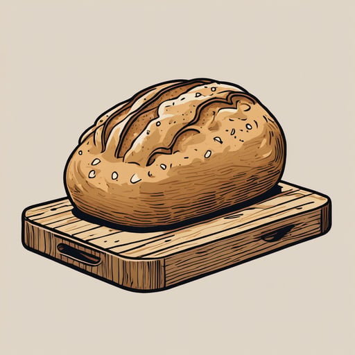 Rustic bread loaf on a cutting board.