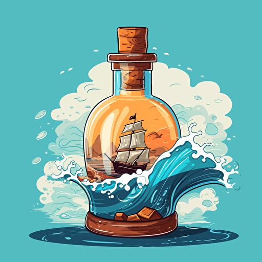 open sea bottle, cartoon, vector style