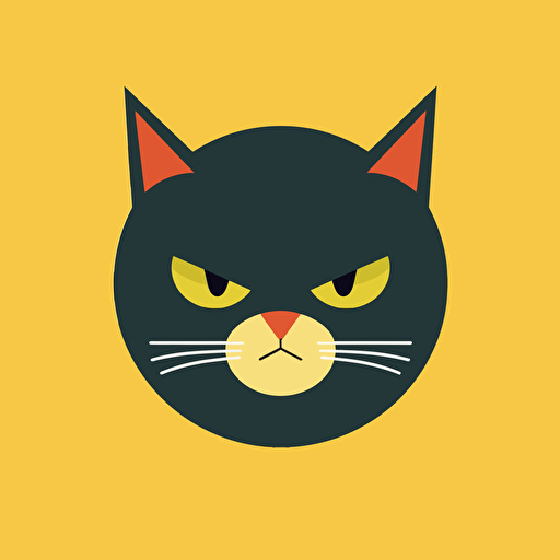 angry cat face, flat, vector, paul rand style