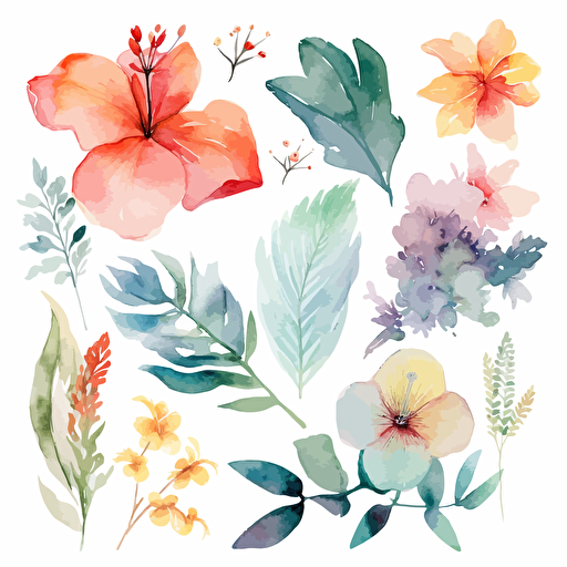 paradise collection vector illustration, in the style of dreamy watercolor florals, floral explosions