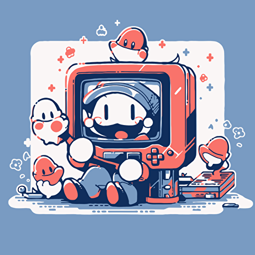 8 bit mario playing video games, Sticker, Adorable, Tertiary Color, Street Art, Contour, Vector, White Background, Detailed