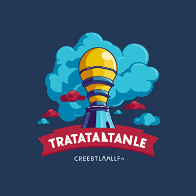 Logo design, flat, vector, 2D, Generate a logo for an event rental agency specializing in inflatable castles. The logo should feature an image of a tornado to represent the element of air. The dominant color of the logo should be blue to evoke a fresh and playful atmosphere. The font style should be clear and legible. The logo should also include the name of the agency and a subtitle if necessary. Add additional details such as elements of inflatable castles or balloons to reinforce the festive aspect of the agency.