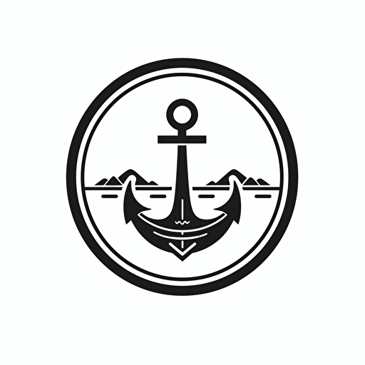 a modern, minimalist logo for yacht company with an anchor and 3 stripes wave, black, simple logo on white background, vector, ai, very simple,