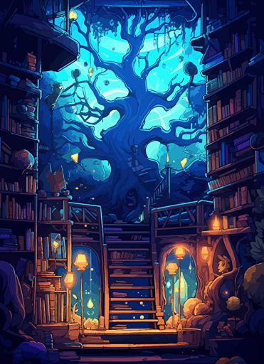 2d illustration, simple vector magical library page