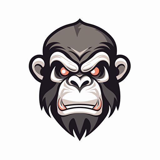 an illustrative logo of an angry chimpanzee face with short hair in the style of Afarin Sajedi, vector, on white background, use 2 colors,
