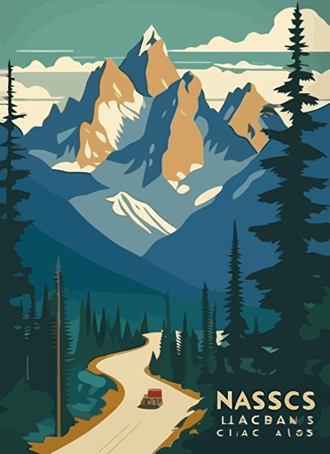 North Cascades travel poster, Vector flat illustration