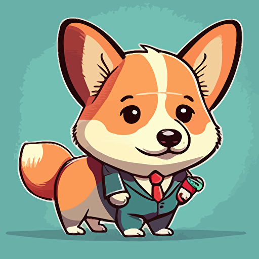 corgi illustration vector cute wearing suit and tie holding a piggy bank