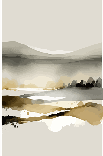 Grey and beige watercolour abstract landscape art, Minimalist, vector, contour