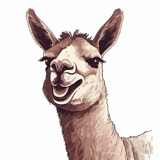 lama with long neck smiling with big teeth. vector. white backgroung