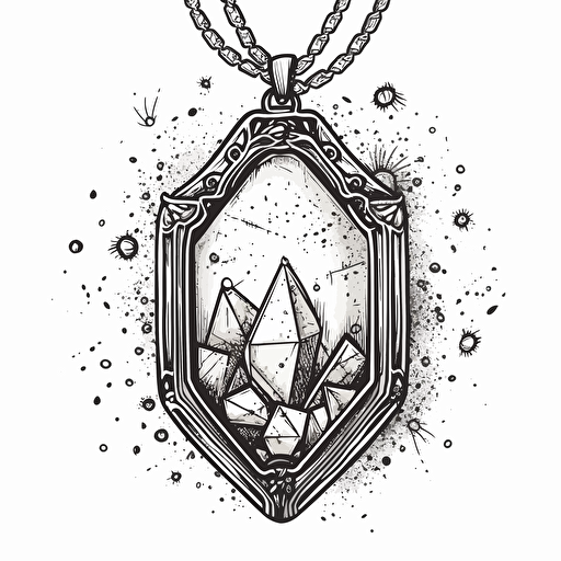 Hand drawn black and white sketch of amulet with stars, white background, sticker, vector, cutout