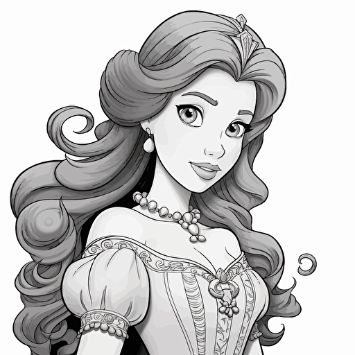 Colouring Book, Black and white, No shading, Disney Princess, Clean, Vector, v 5.1