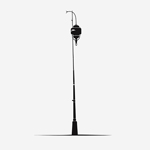 simple spinning rod fishing pole, minimalism, vector art, black and white, flat
