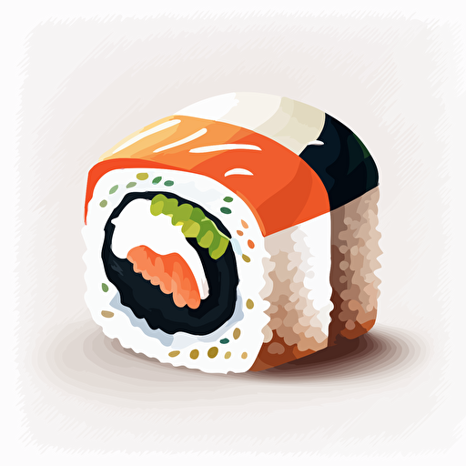 One maki sushi, minimalistic design, vector art, white background