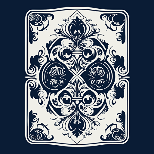 traditional playing card back, navy and white, vector art, symmetrical