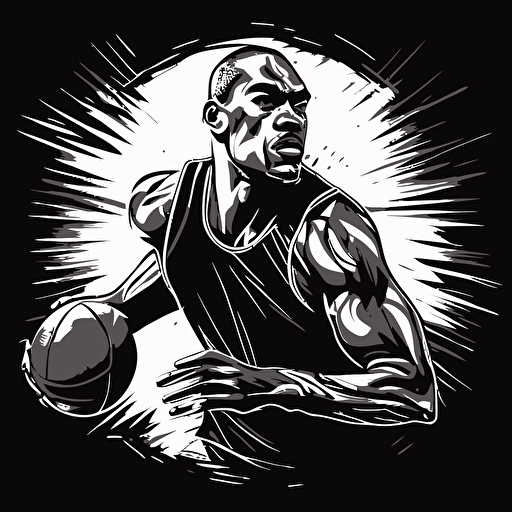 a vector black and white illustration of a basketball, face forward
