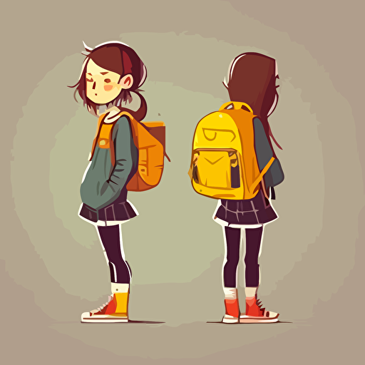 Chica con mochila a la espalda, diseño profesional de vectores, diseño plano