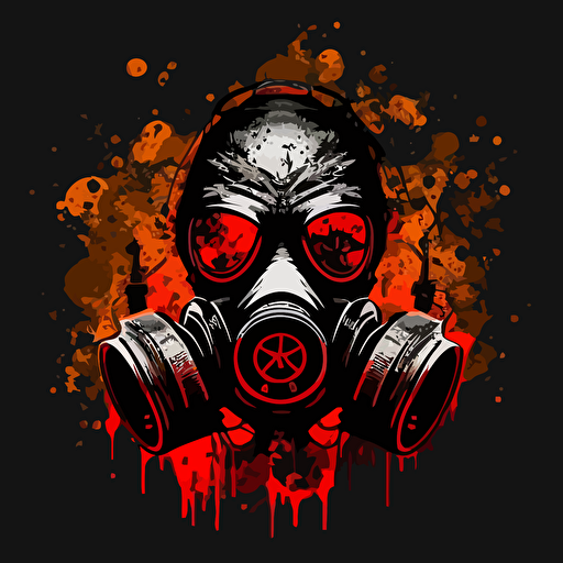a gas mask with biohazard symbols in the background vector logo style