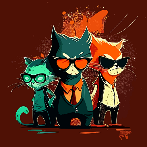 simple, vector art, vector, cartoon, 2d, simple, cool cats