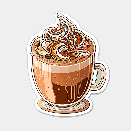 Cappuccino , Sticker, Adorable, Textured, kinetic art style, Contour, Vector, White Background, Detailed