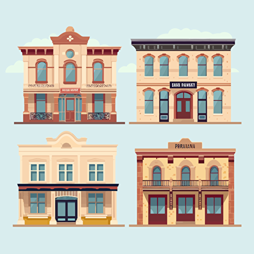 minimal flat vector illustration of 3 old west facades