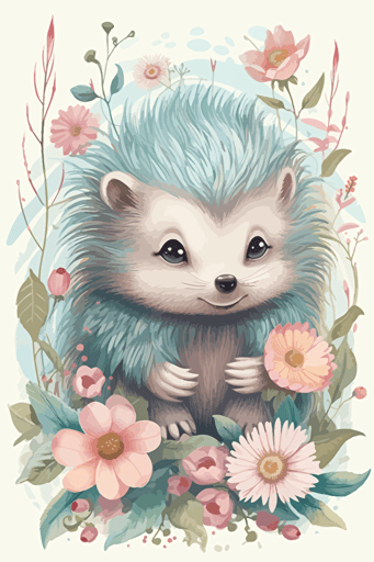 sweet tiny porcupine vector nursery flowers pastel style Nadja Baxter Anne Stokes Nancy Noel Tara Mc Pherson Kenny Scharf