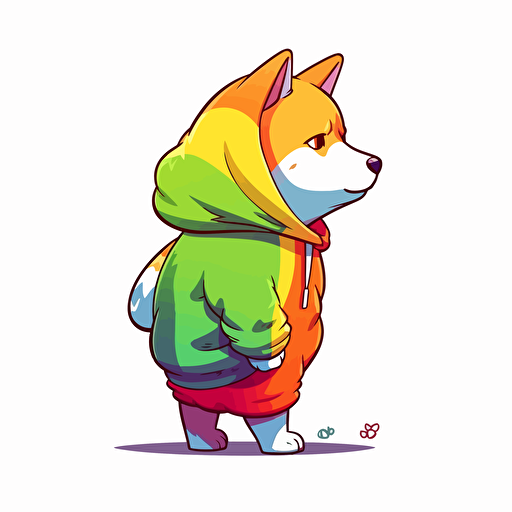 2/3 left side profile shot, medium shot, cartoon 2d, Shiba Inu rasta outfit, cartoon anime, gummy colors, Vector illustration, white background