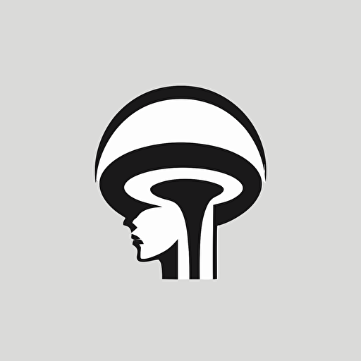 black and white vector logo of a minimalistic face with a mushroom head for a modern, futuristic, simple tech company