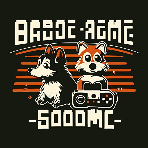 a raccoon and a dog playing videogames logo, simple, vector