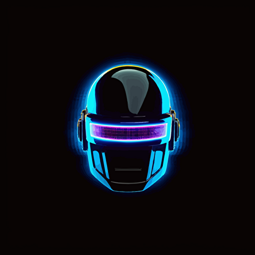 minimalist logo design, neon blue, robotic helmet, music wavelength on the helmet visor, ,daft punk, vector, cloud