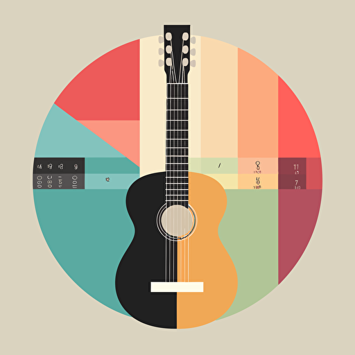 a vector illustration of a guitar with a pie chart on its body, showing the distribution of music genres in a dataset. The illustration is done in a flat and minimalist style, with solid colors and simple shapes. The illustration conveys a sense of simplicity, clarity, and proportion