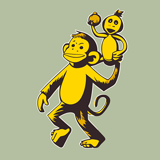 an anthropomorphic banana holding a monkey, vector art ,