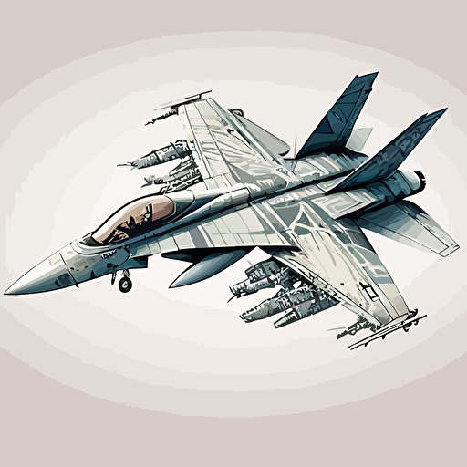 f18 super hornet jet, illustration, vector art, detailed, 2d, logo, silver, flying, full wing span