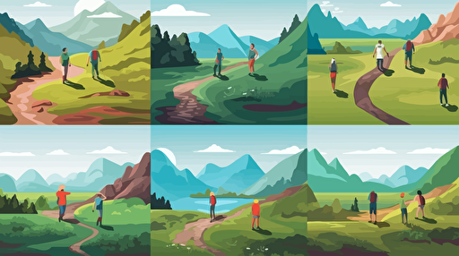 8 walking routes in a landscape. vector illustration.