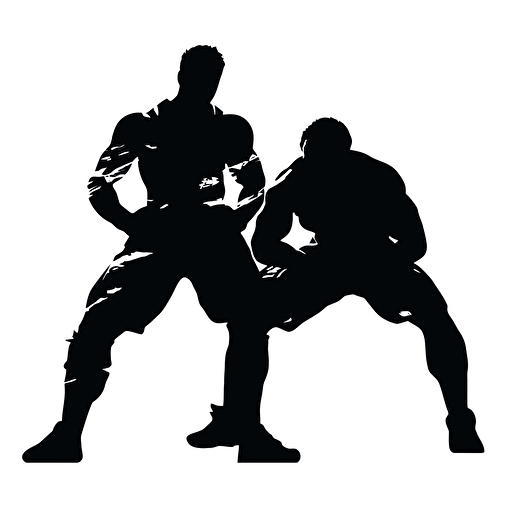 Vector black silhouettes athlete wrestler in wrestling dual fighters wrestling martial art