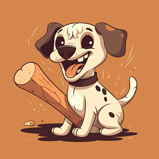 A friendly cartoon dog and bone, showcasing a lovable dog with a wagging tail and a bone in its mouth, Artwork, vector illustration,