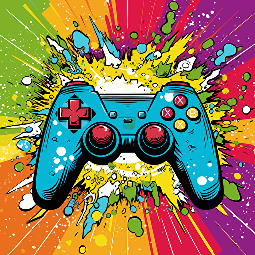 vector cartoony 16 colors explosion pop art and a video game controller